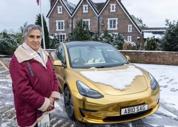 Pier boss fined for speeding in gold Tesla