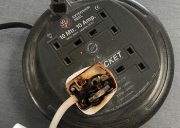 Lucky escape after overloaded plug socket fire burns itself out