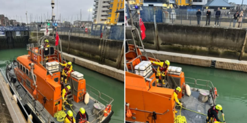 Lifeboat crew rescue angler stranded in shipping lane on Christmas Day