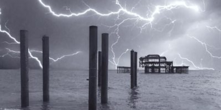 Lightning over the West Pier in Brighton on Tuesday 23 July 2019 - Picture by Helen Pearce from the Brighton Skies Facebook group Thunderstorm warning issued by Met Office