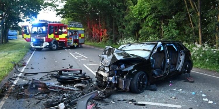 The wreckage of Niall O'Malley's car Drug driver kills one and leaves two others badly injured